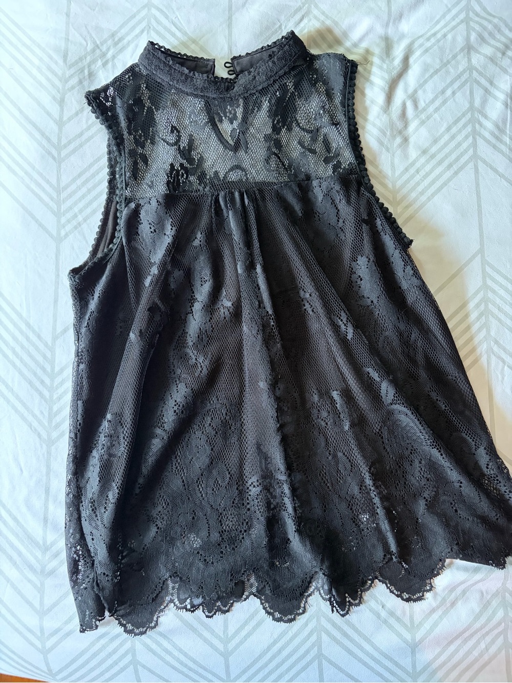 Alice Blue Black Lace Sleeveless High-Neck Blouse